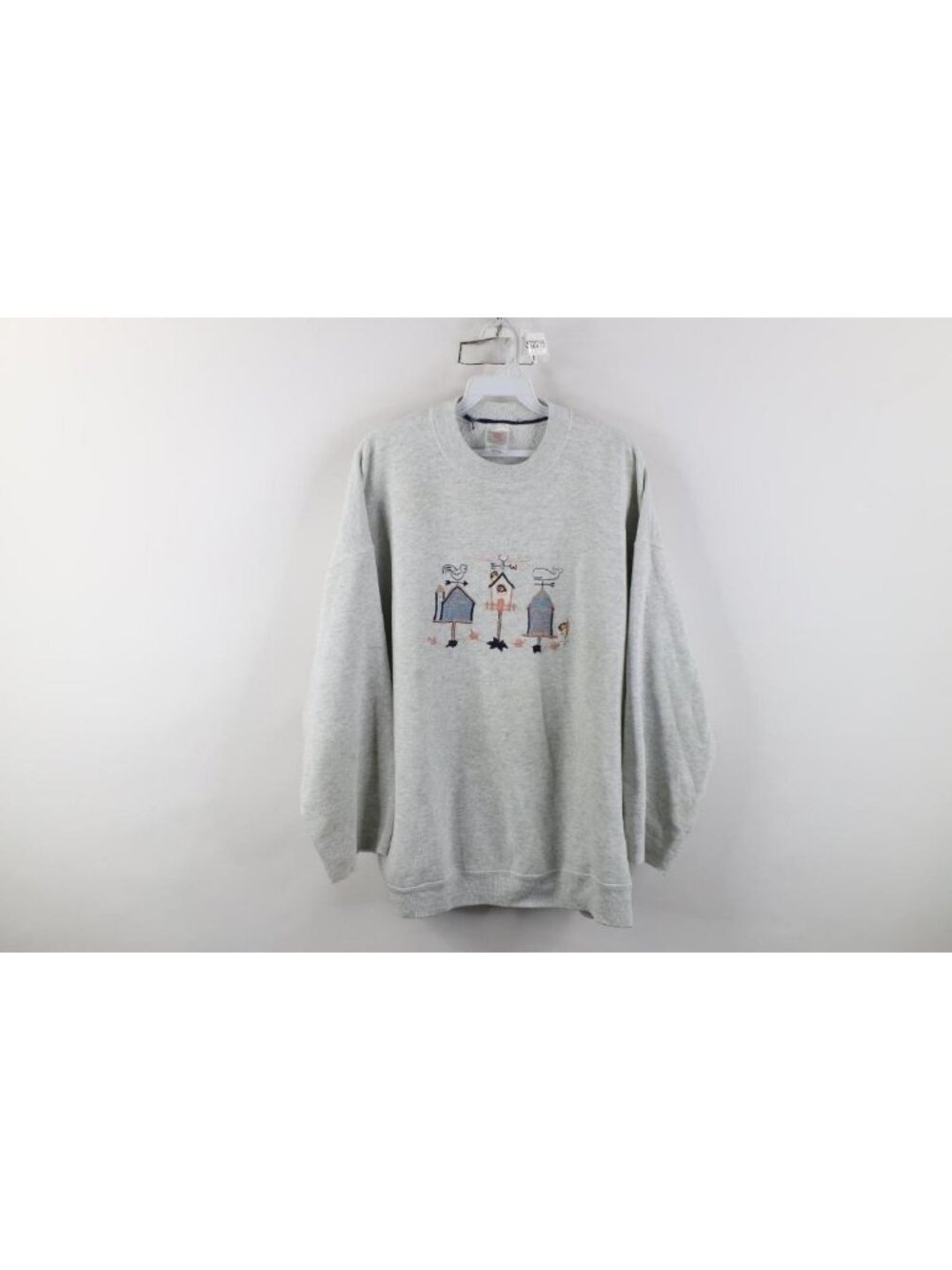 Vintage 90s Womens XL Thrashed Country Farmhouse Chicken Bird Sweatshirt Gray